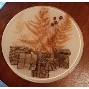 Beautiful Vintage Lucite Trivet Wicker Baskets Dried Flowers  7 3/4"